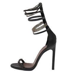 Pre Owned Isabel Marant Black Leather Rio Chain Detail Ankle Strap Sandals Size 37