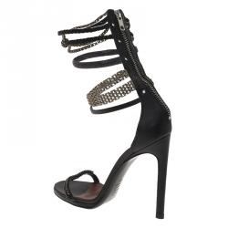 Pre Owned Isabel Marant Black Leather Rio Chain Detail Ankle Strap Sandals Size 37
