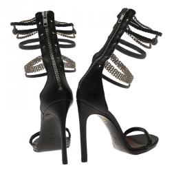 Pre Owned Isabel Marant Black Leather Rio Chain Detail Ankle Strap Sandals Size 37
