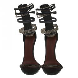 Pre Owned Isabel Marant Black Leather Rio Chain Detail Ankle Strap Sandals Size 37