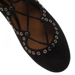 Isabel Marant Black Suede Leo Eyelet Lace-Up Ballet Flats Size 37