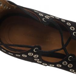 Isabel Marant Black Suede Leo Eyelet Lace-Up Ballet Flats Size 37