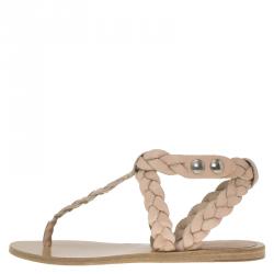 Pre Owned Isabel Marant Beige Braided Leather Brina Thong Sandals Size 37