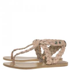 Pre Owned Isabel Marant Beige Braided Leather Brina Thong Sandals Size 37