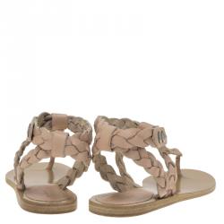 Pre Owned Isabel Marant Beige Braided Leather Brina Thong Sandals Size 37