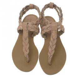 Pre Owned Isabel Marant Beige Braided Leather Brina Thong Sandals Size 37