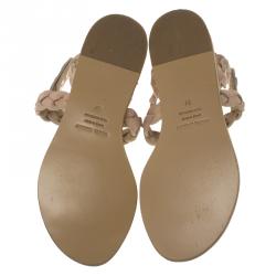 Pre Owned Isabel Marant Beige Braided Leather Brina Thong Sandals Size 37
