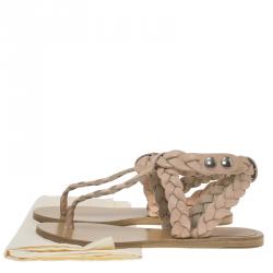 Pre Owned Isabel Marant Beige Braided Leather Brina Thong Sandals Size 37