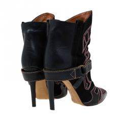 Pre Owned Isabel Marant Black Embroidered Suede and Leather Betty Ankle Boots Size 37