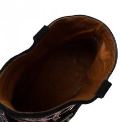 Pre Owned Isabel Marant Black Embroidered Suede and Leather Betty Ankle Boots Size 37