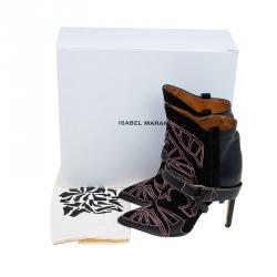 Pre Owned Isabel Marant Black Embroidered Suede and Leather Betty Ankle Boots Size 37