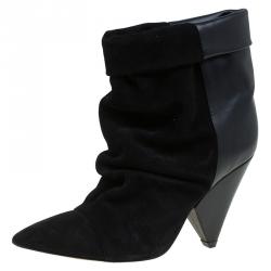 Isabel Marant Black Suede and Leather Andrew Ankle Boots Size 37