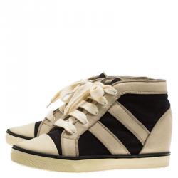 Pre Owned Isabel Marant Two Tone Canvas Lace Up Wedge Sneakers Size 37