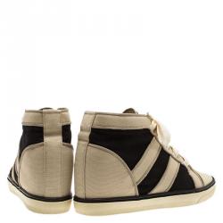 Pre Owned Isabel Marant Two Tone Canvas Lace Up Wedge Sneakers Size 37