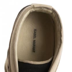 Pre Owned Isabel Marant Two Tone Canvas Lace Up Wedge Sneakers Size 37