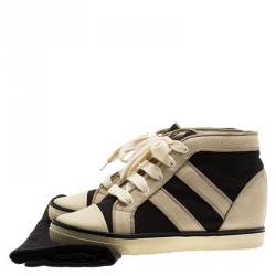 Pre Owned Isabel Marant Two Tone Canvas Lace Up Wedge Sneakers Size 37