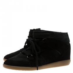 Pre Owned Isabel Marant Black Suede Bobby Wedge Sneakers Size 37