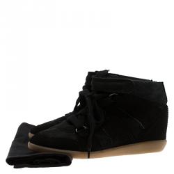 Pre Owned Isabel Marant Black Suede Bobby Wedge Sneakers Size 37