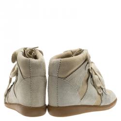 Pre Owned Isabel Marant Off -White Suede Bobby Lace Up Wedge Sneakers Size 37
