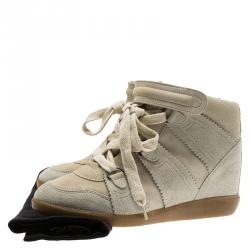 Pre Owned Isabel Marant Off -White Suede Bobby Lace Up Wedge Sneakers Size 37