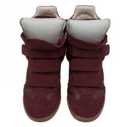 Pre Owned Isabel Marant Red Suede and Leather Bekett Wedge Sneakers Size 37