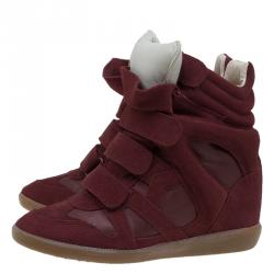 Pre Owned Isabel Marant Red Suede and Leather Bekett Wedge Sneakers Size 37