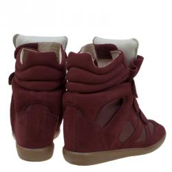 Pre Owned Isabel Marant Red Suede and Leather Bekett Wedge Sneakers Size 37