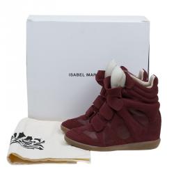 Pre Owned Isabel Marant Red Suede and Leather Bekett Wedge Sneakers Size 37