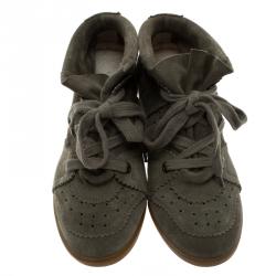 Pre Owned Isabel Marant Olive Green Perforated Suede Etoile Wedge Sneakers Size 40