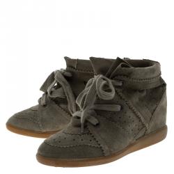 Pre Owned Isabel Marant Olive Green Perforated Suede Etoile Wedge Sneakers Size 40