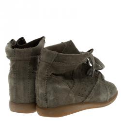 Pre Owned Isabel Marant Olive Green Perforated Suede Etoile Wedge Sneakers Size 40