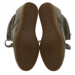 Pre Owned Isabel Marant Olive Green Perforated Suede Etoile Wedge Sneakers Size 40