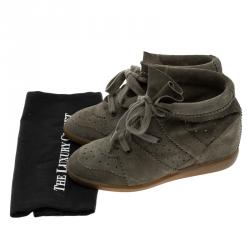 Pre Owned Isabel Marant Olive Green Perforated Suede Etoile Wedge Sneakers Size 40