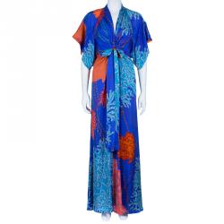 Issa Printed Silk Chiffon Kimono Maxi Dress M