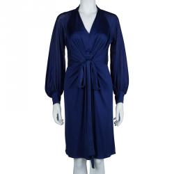 مملوكة مسبقًا فستان عيسى حرير أزرق ملكي بأكمام طويلة L