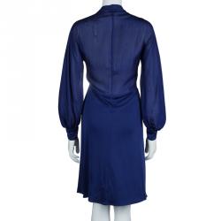 مملوكة مسبقًا فستان عيسى حرير أزرق ملكي بأكمام طو�يلة L