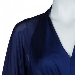 مملوكة مسبقًا فستان عيسى حرير أزرق ملكي بأكمام طويلة L