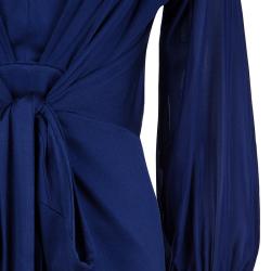 مملوكة مسبقًا فستان عيسى حرير أزرق ملكي بأكمام طويلة L