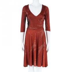 Pre Owned فستان عيسى لندن حرير أحمر مطبوع S