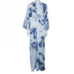 Issa Blue and White Cotton Butterfly Maxi Dress S