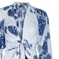 Issa Blue and White Cotton Butterfly Maxi Dress S