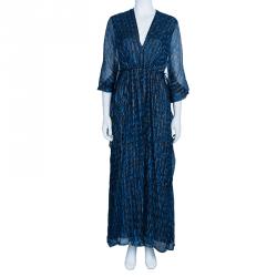 مملوكة مسبقًا فستان عيسى حرير أزرق مطبوع و شيفون مخلوط لوركس ماكسي