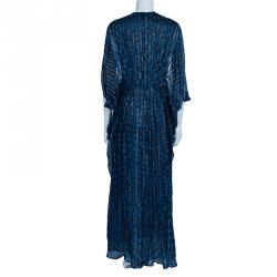 مملوكة مسبقًا فستان عيسى حرير أزرق مطبوع و شيفون مخلوط لوركس ماكسي