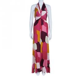 Pre Owned Issa Pink Abstract Print Jersey Maxi Dress M