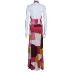 Pre Owned Issa Pink Abstract Print Jersey Maxi Dress M