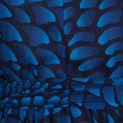 Pre Owned فستان قفطان ماكسي عيسى لندن حرير أزرق مطبوع بحزام L