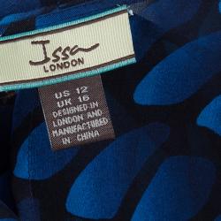 Pre Owned فستان قفطان ماكسي عيسى لندن حرير أزرق مطبوع بحزام L