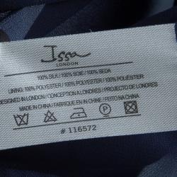 Pre Owned فستان قفطان ماكسي عيسى لندن حرير أزرق مطبوع بحزام L