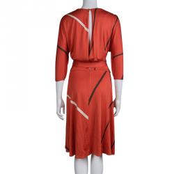 Issa London Red Abstract Printed Silk Jersey Open Back Dress M 