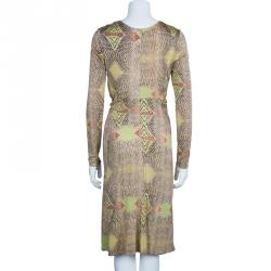 Issa Beige Geometric Silk Jersey Dress M